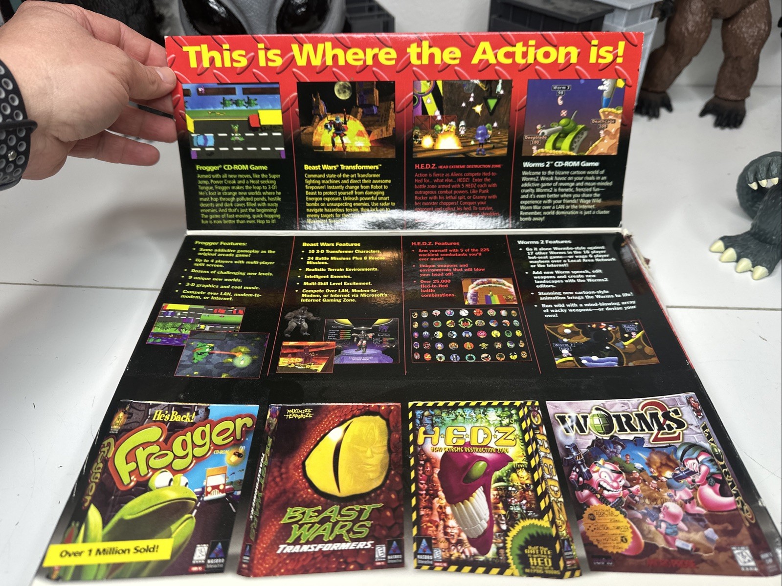 Hasbro Interactive Action PC Game 4 Pack Frogger Hedz Worms 2 Beast Wars Oop ‘99