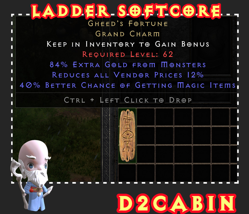 Diablo 2 SC💥Ladder💥Gheed Gheed’s Fortune Grand Charm💥PC/SWITCH/PS