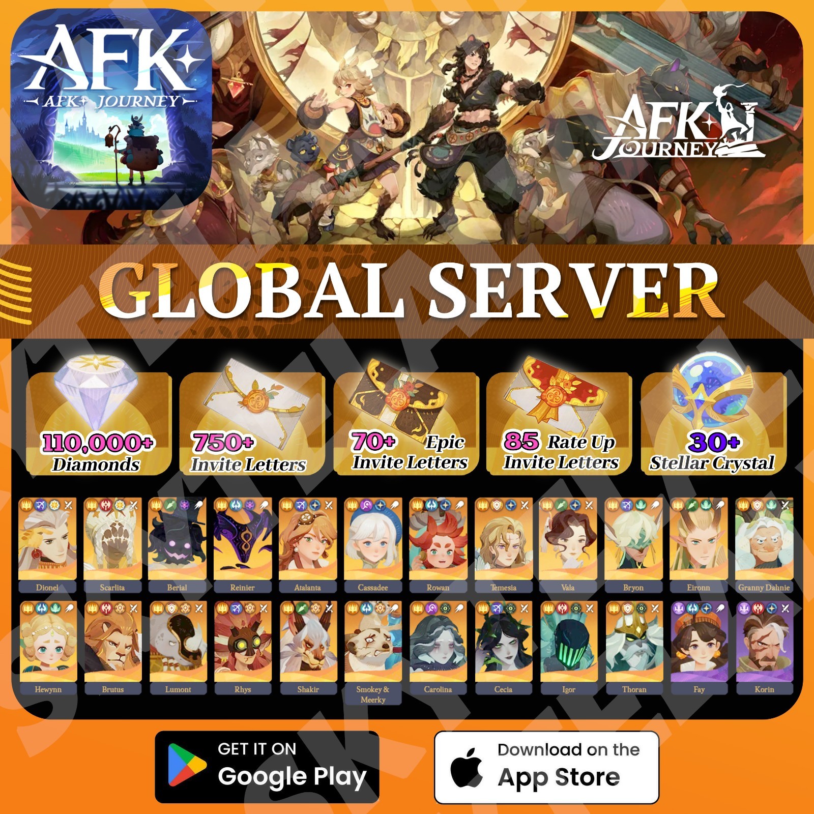 AFK Journey Starter| 100k+ Diamonds & 750+ Invites Letters & More! Global Server