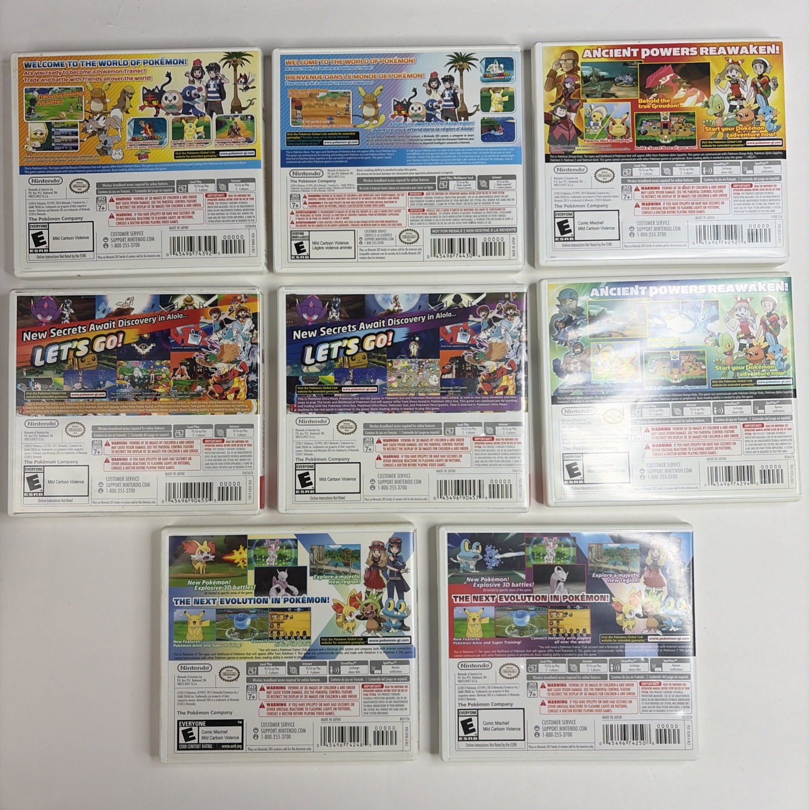 Pokemon Nintendo 3DS GAME LOT Of 8 Complete Box Sun Moon Ultra X Y AUTHENTIC