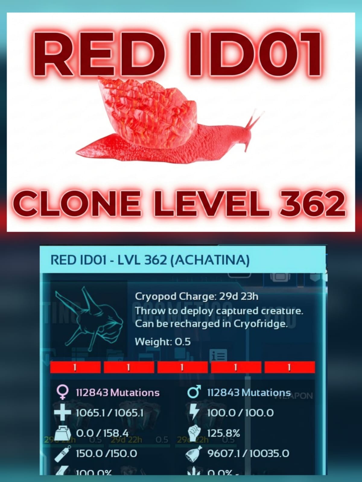 Ark Ascended Pve Official: Achatina Clone Top Stats Level 362 Pc/Xbox/Ps5