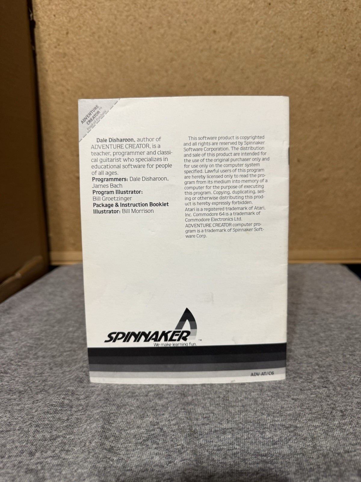 Spinnaker ADVENTURE CREATOR for Atari 800, 400, XL, XE-Cartridge/Manual Tested