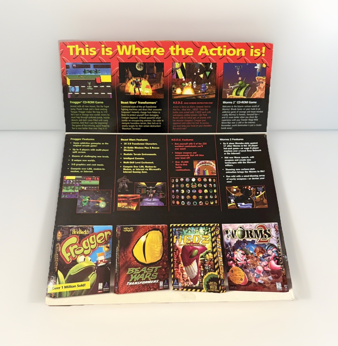 Action Game Pack Hasbro PC CD-ROM Frogger Hedz Worms 2 Beast Wars Triple Play 97