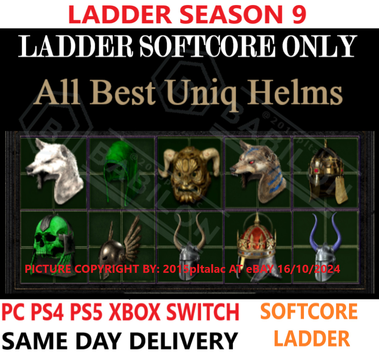 LADDER All Uniq Helms ✅PC PS4 PS5 XBOX SWITCH✅ DIABLO 2 RESURRECTED D2R ITEMS