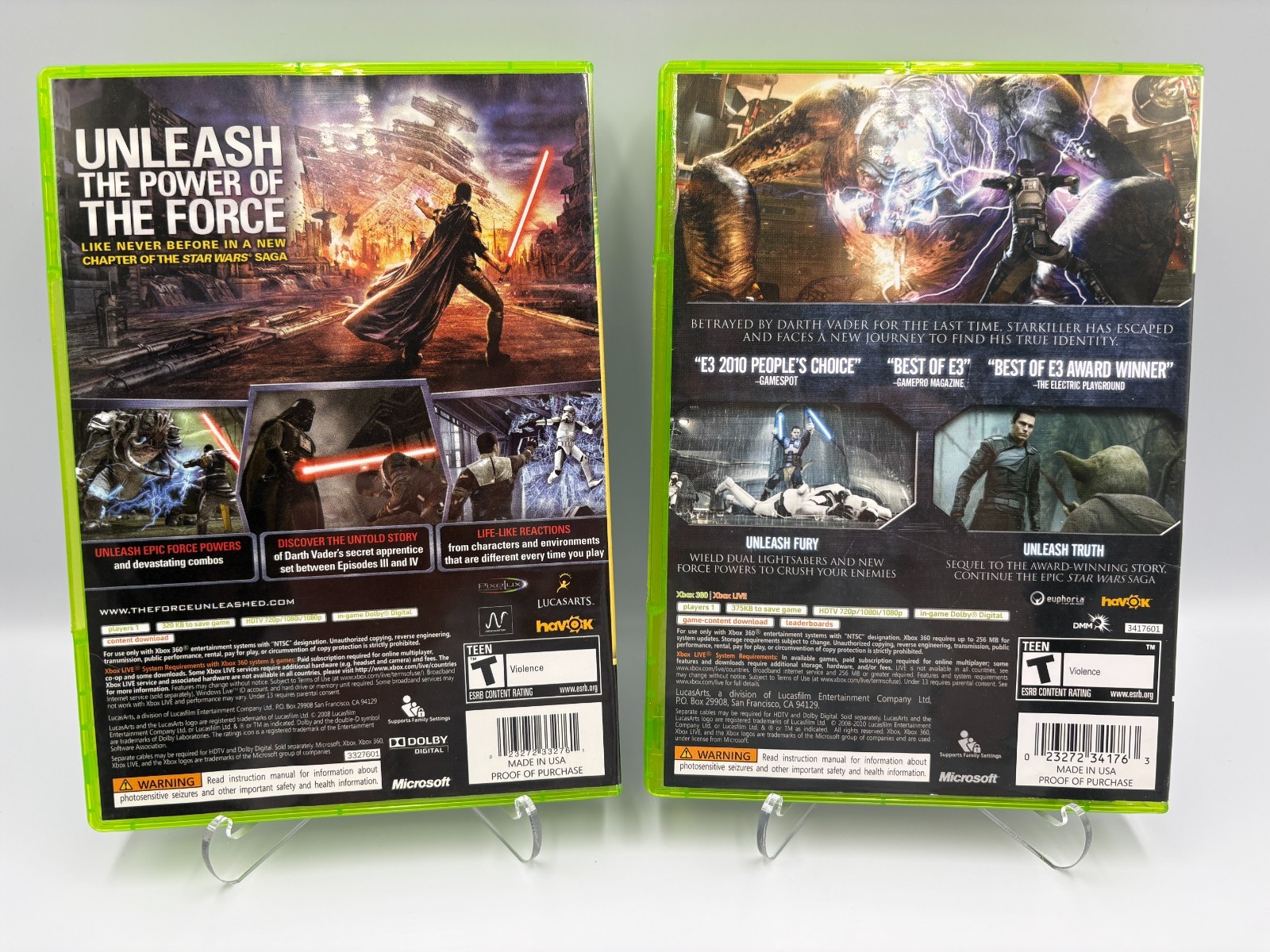 Star Wars The Force Unleashed 1 & 2 II Bundle Lot – Xbox 360 – Tested Free Ship