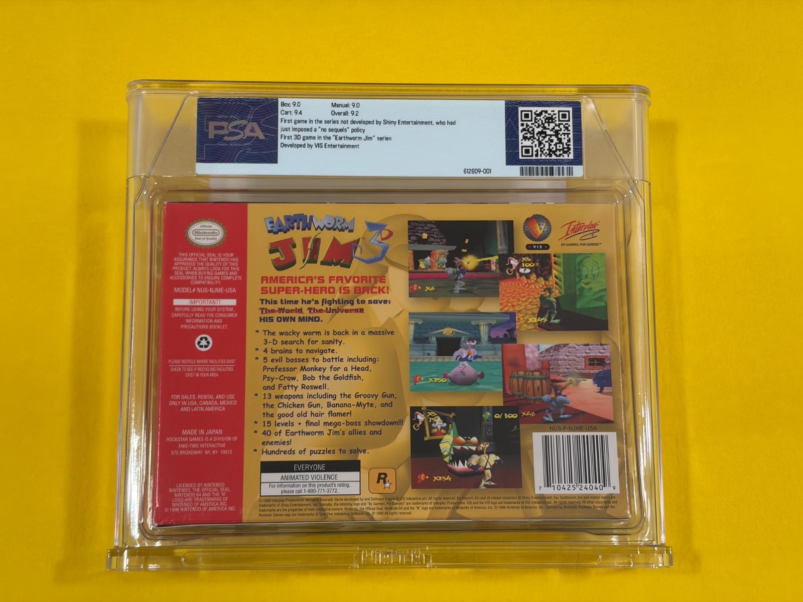 Earthworm Jim 3D (PSA 9.2, 1st Print) Nintendo 64 N64 not WATA CGC Toys R Us 😊