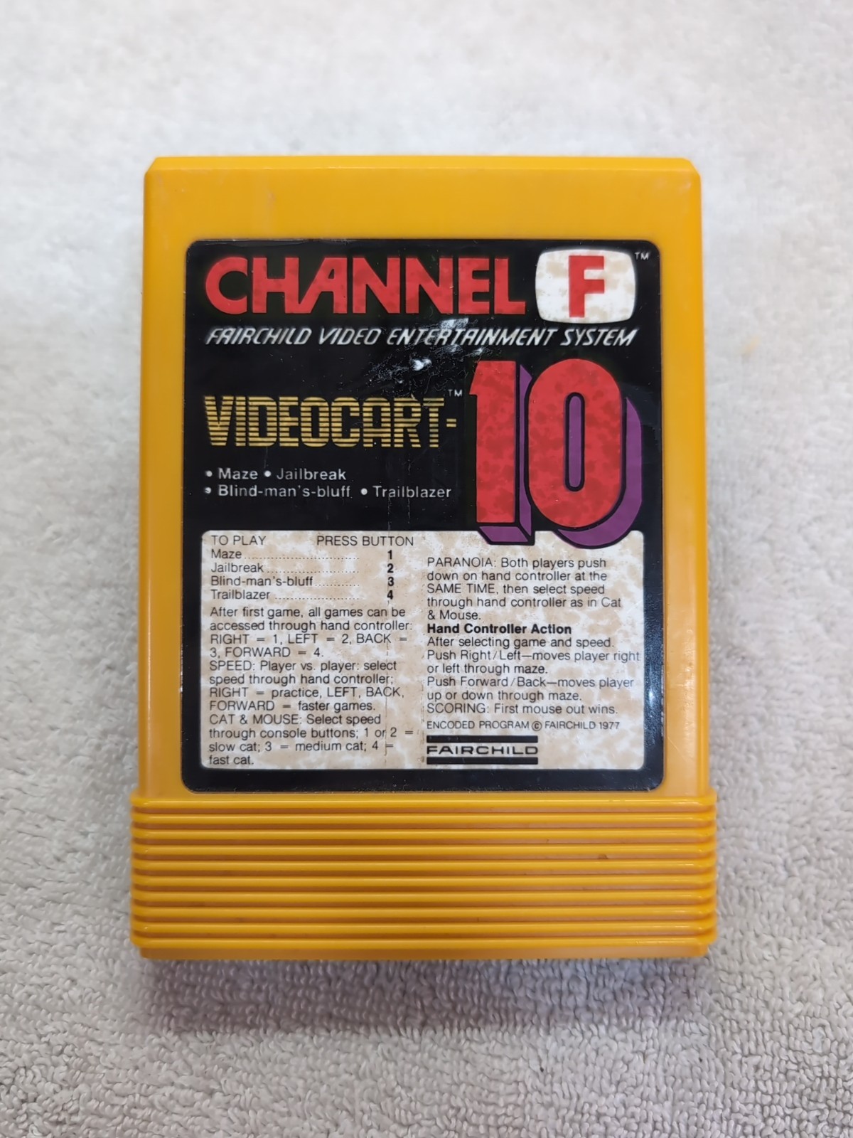 Fairchild Channel F Videocart 10 Cartridge Maze Jailbreak Blind Bluff Trailblaze