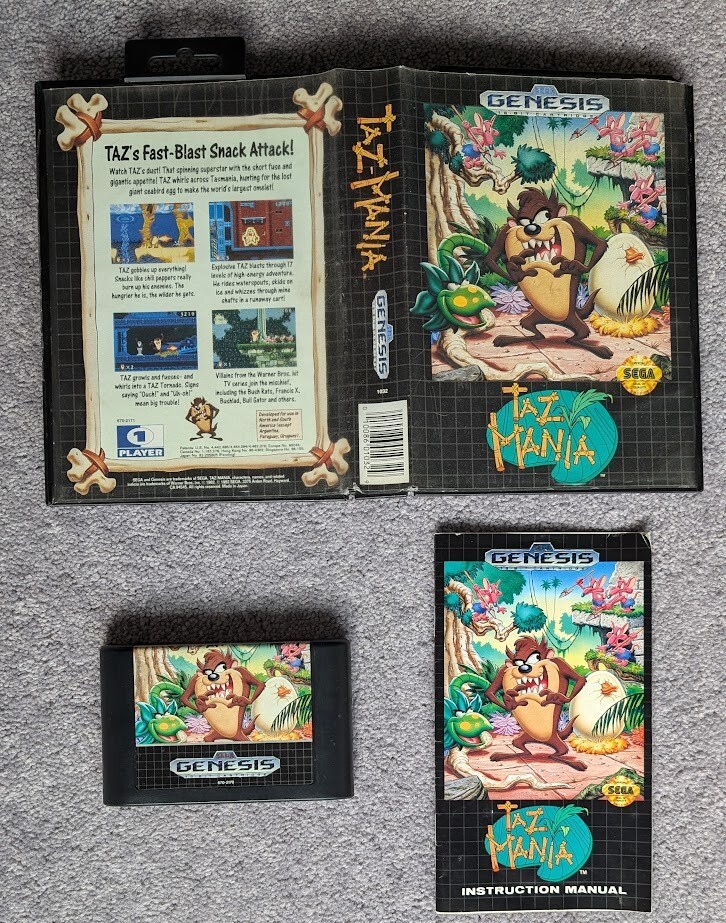 COMPELTE Taz-Mania Sega Genesis Video Game CIB w/ Manual Tested Authentic Rare
