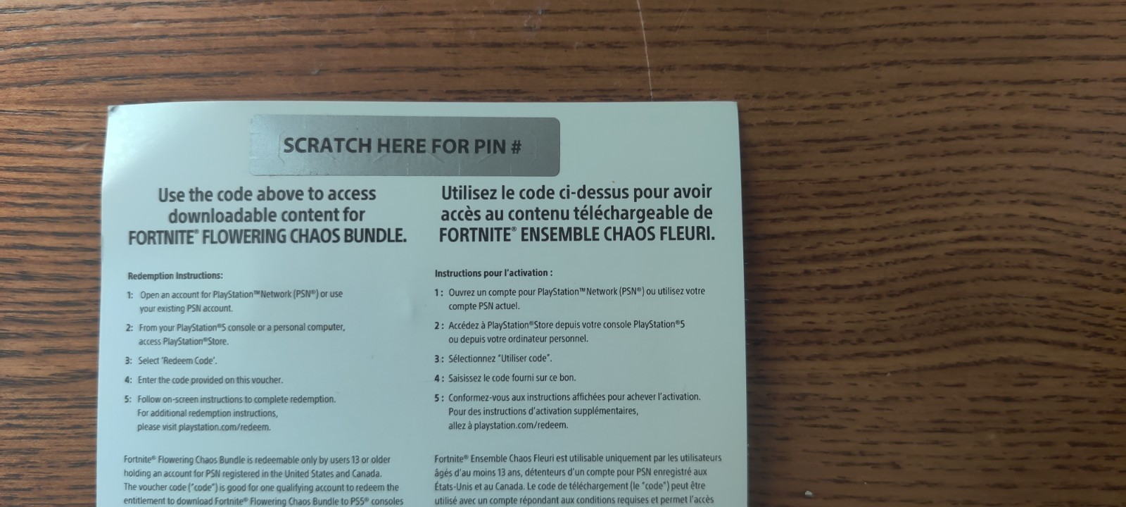 Fortnite Flowering Chaos Bundle Playstation 5 Code Key (US) Unscratched (NEW)