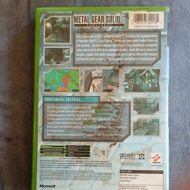 Konami Metal Gear Solid 2: Substance Xbox NTSC-U/C 2003 Tactical Espionage M