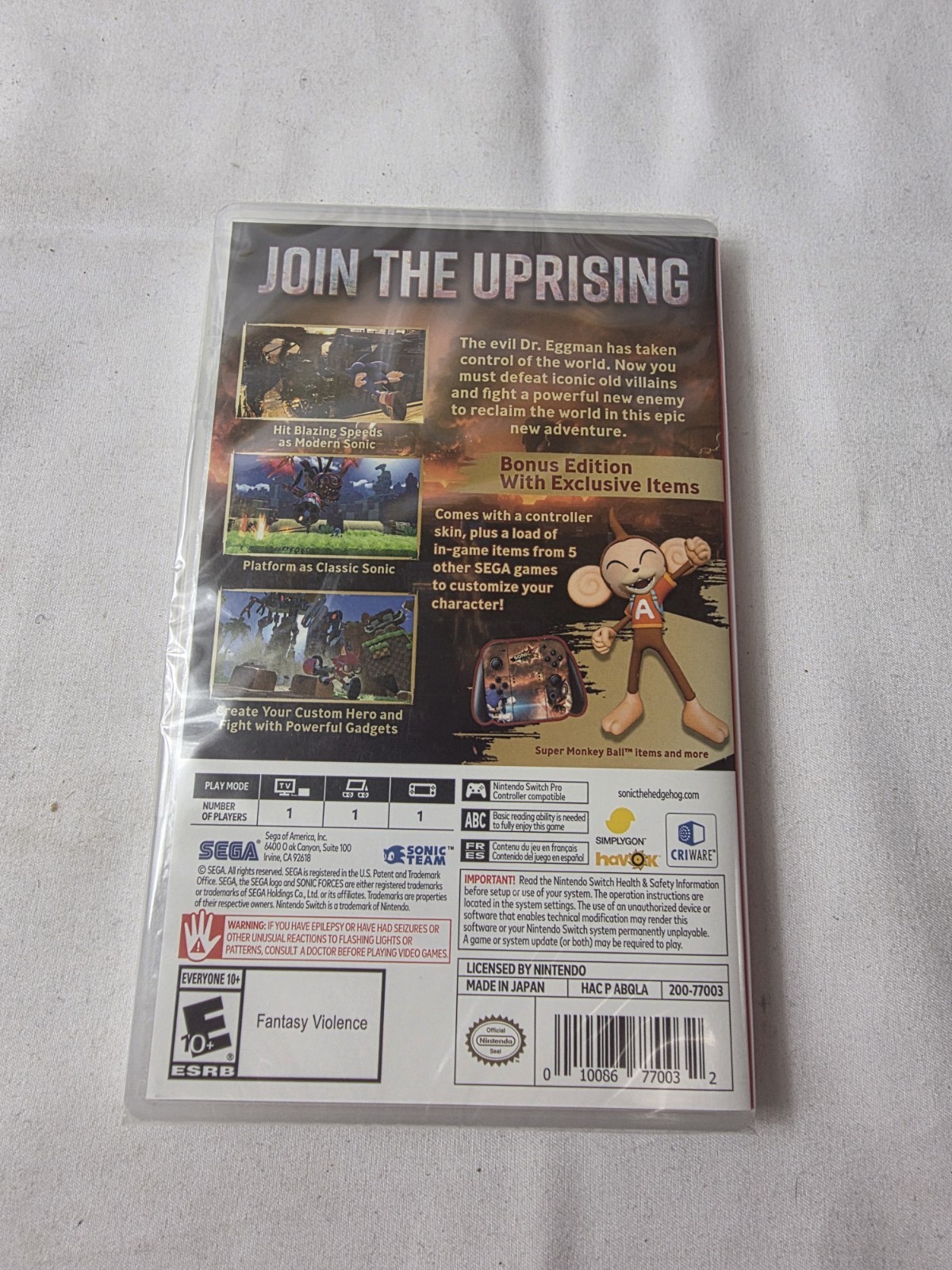 Sonic Forces Bonus Edition for Nintendo Switch Brand New Factory Sealed