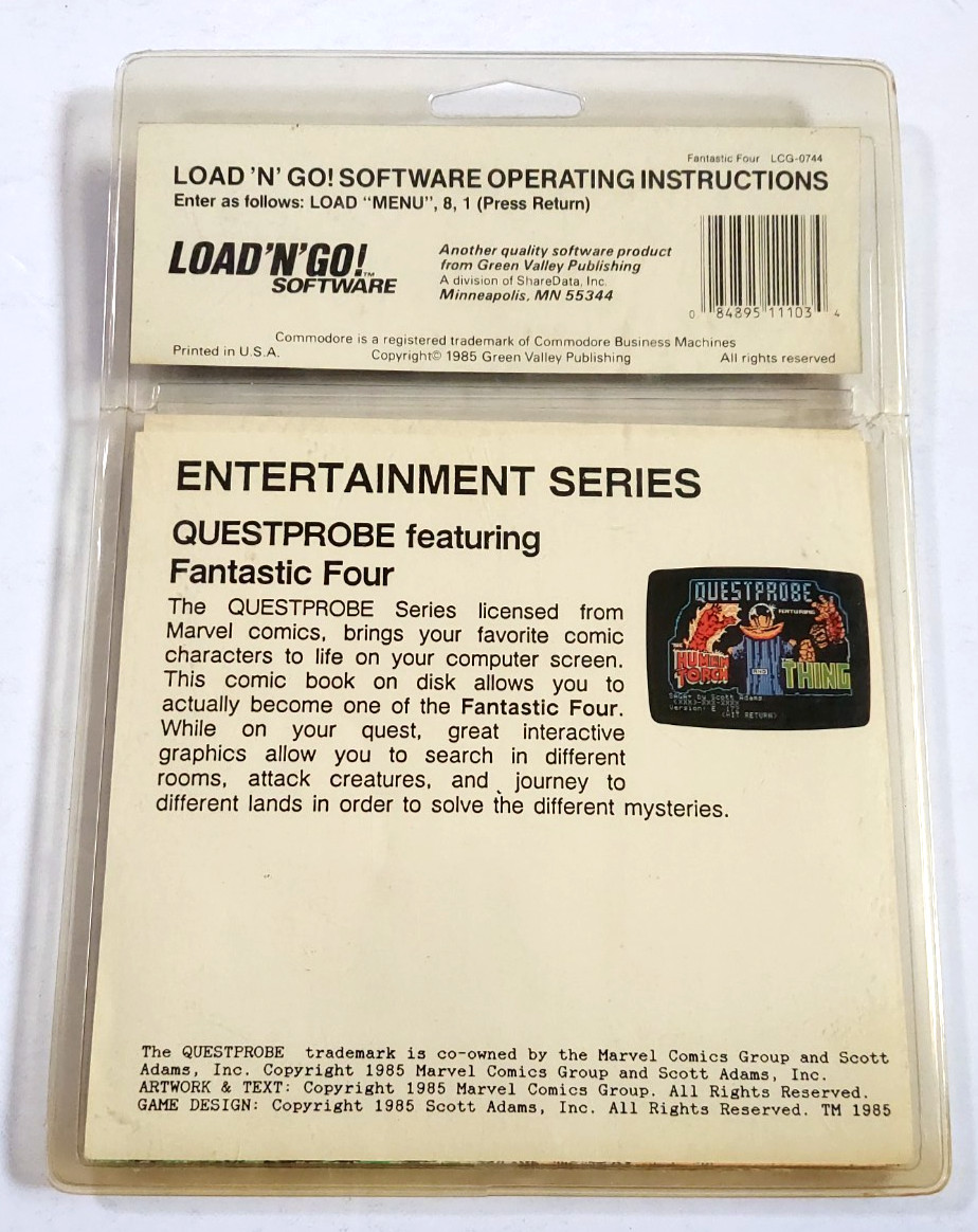 Human Torch & The Thing Commodore 64/128 1985 SEALED! Floppy Scott Adams Rare