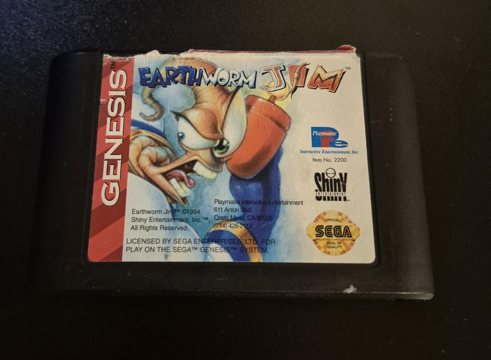 Playmates Earthworm Jim Sega Genesis 1994 Video Game Cartridge