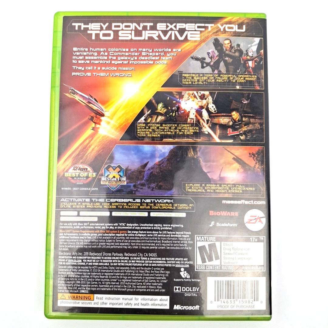 Mass Effect 2 Microsoft Xbox 360 White Label CIB Complete W/ Manual Tested