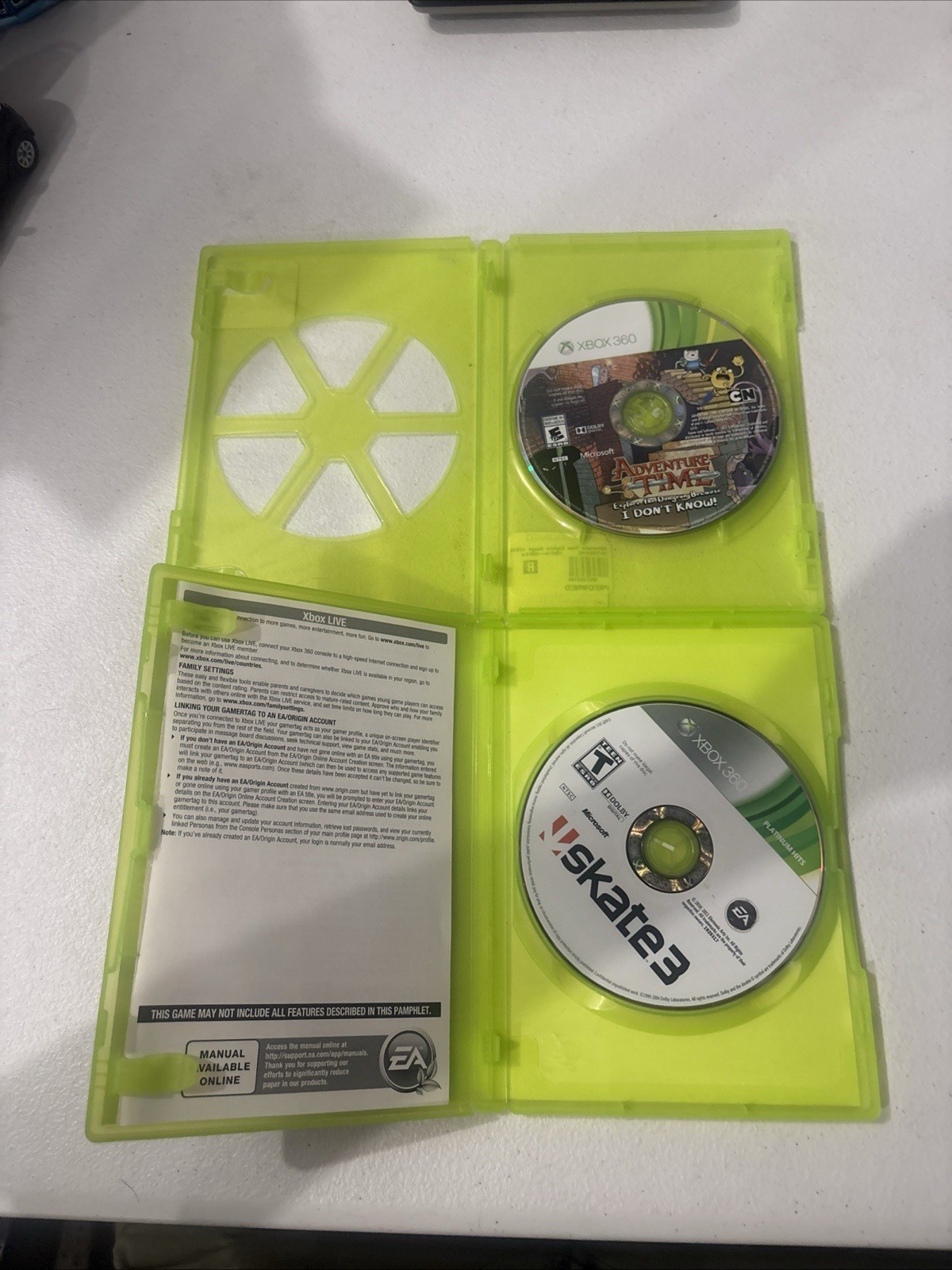 XBOX 360 Lot Of 2 Skate 3 Adventure Time Explore Dungeon Bc IDK MICROSOFT TESTED