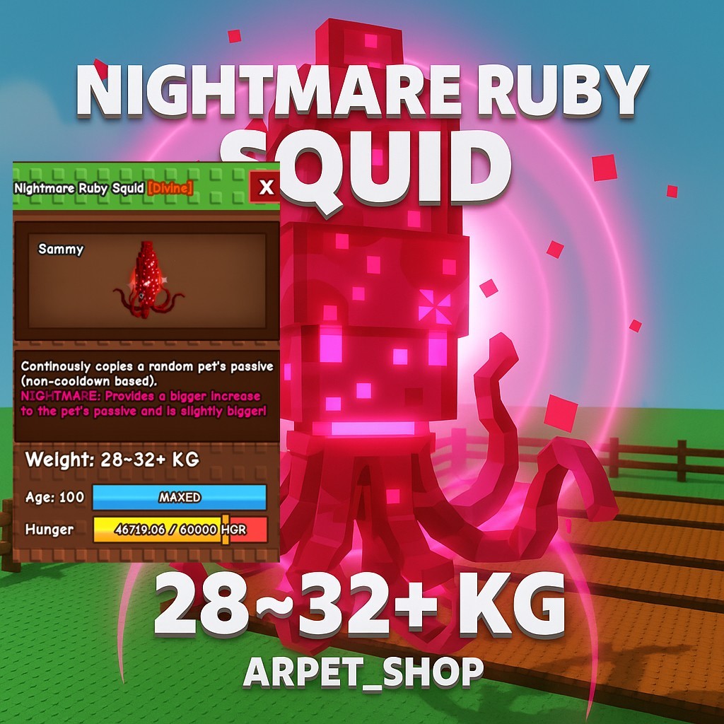 [🐶] Roblox GROW A GARDEN | NIGHTMARE RUBY SQUID 28~61KG+ | INSTANT DELIVERY☑️