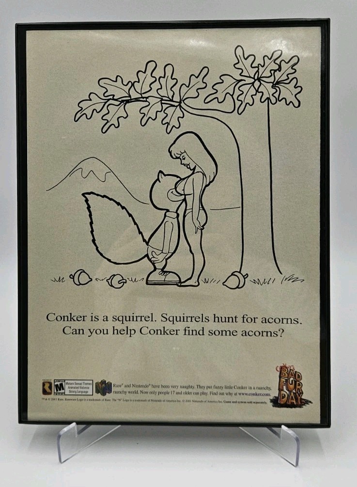 Framed Authentic Nintendo 64 Conker’s Bad Fur Day Ad. Read!