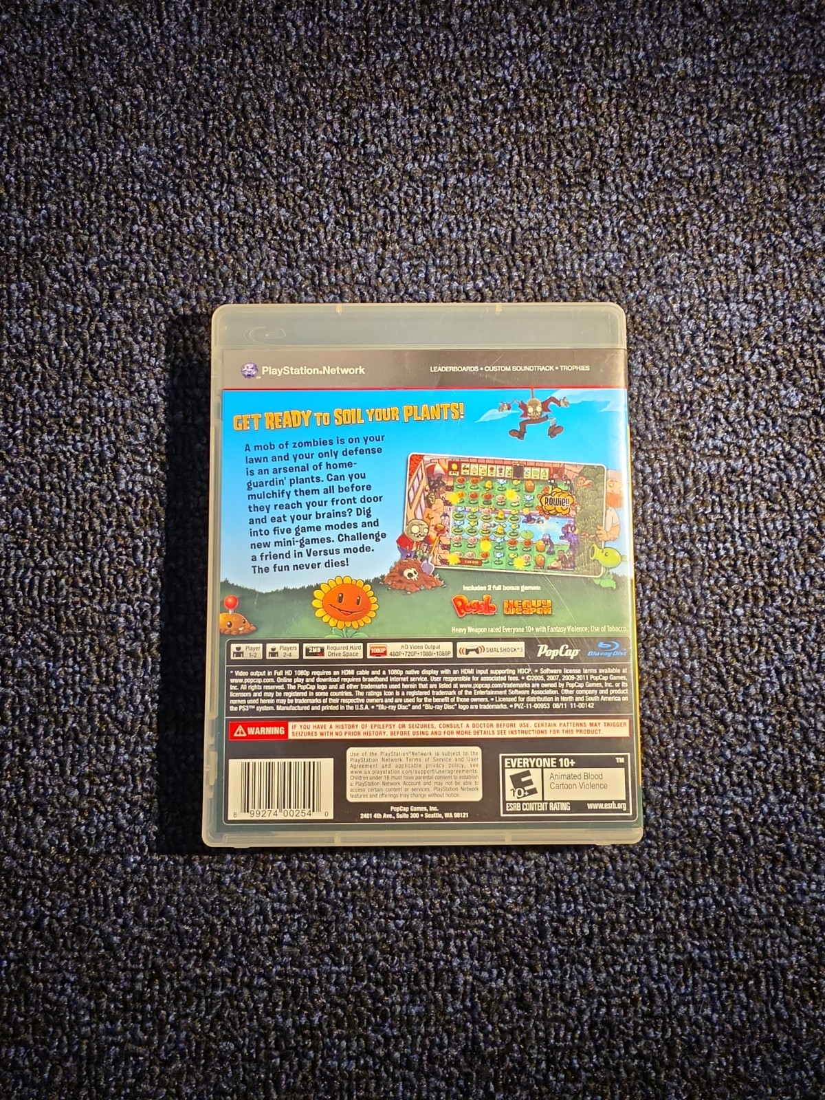 MINT DISC PS3 Plants VS. Zombies Game Bonus Games PlayStation 3 2011 PopCap CIB