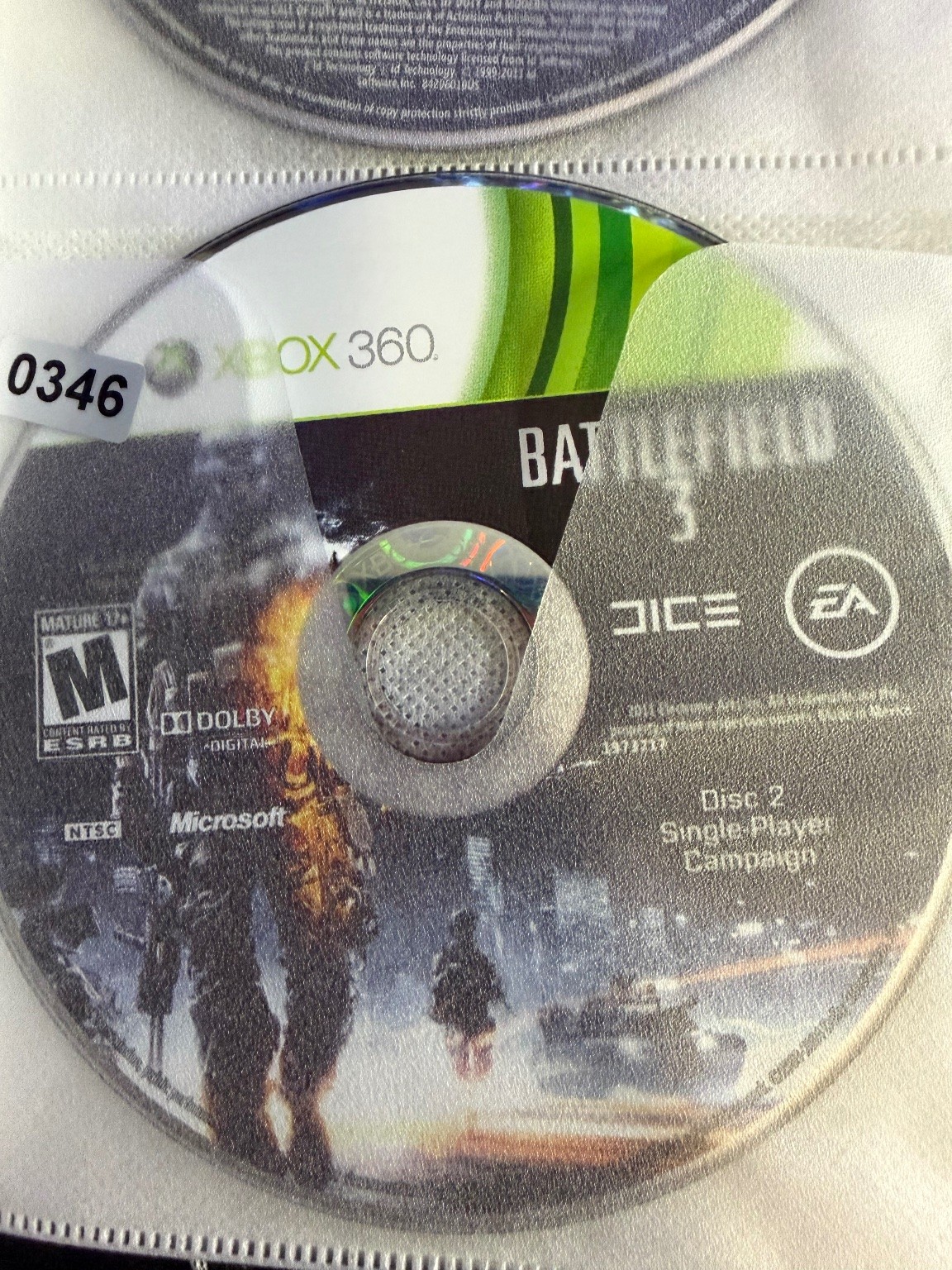 Battlefield 3 Xbox 360 Video Game Disc 2 Single-Player Campaign NTSC