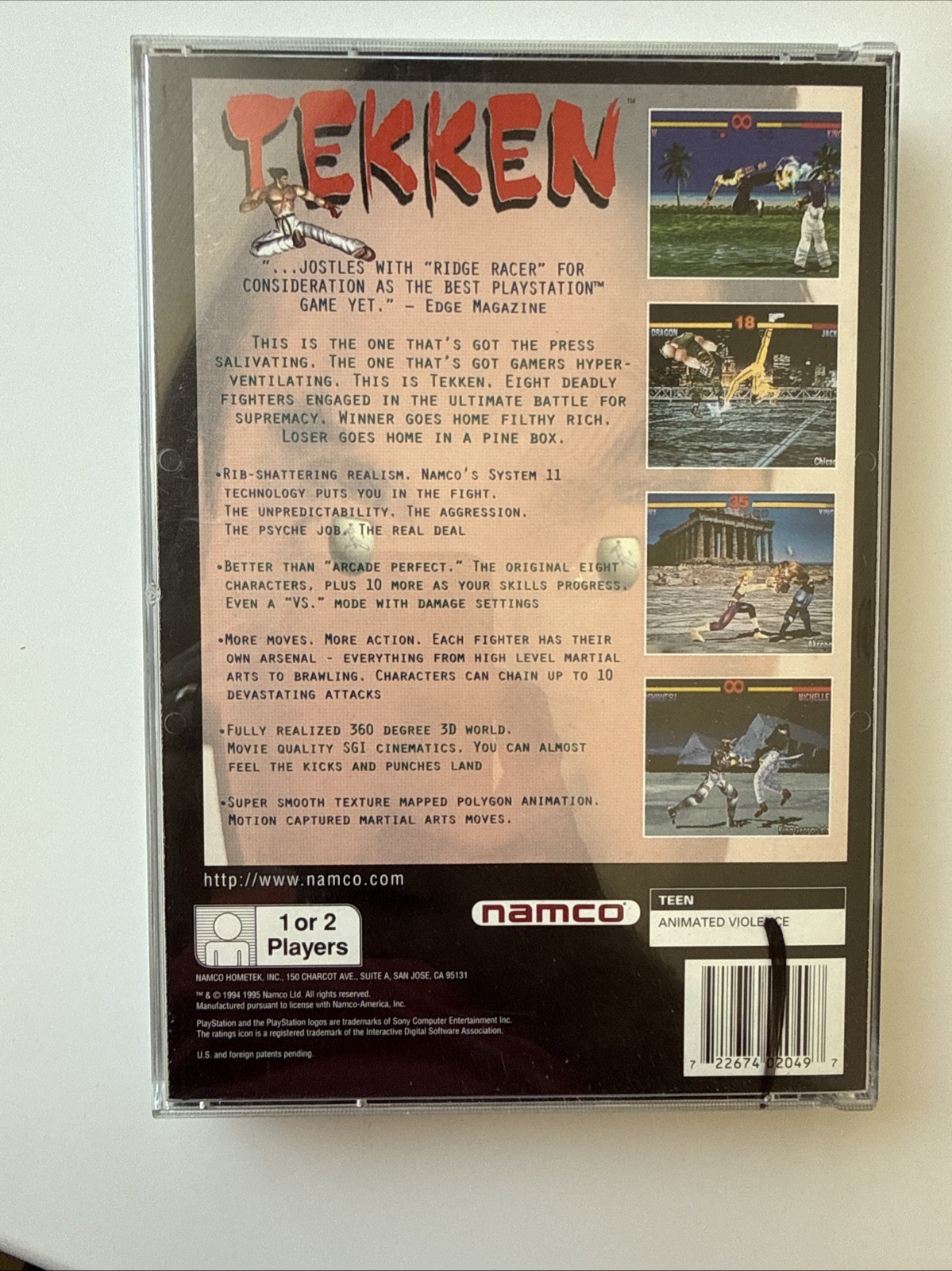 Tekken PS1 LONGBOX PLASTIC Complete w/Manual & Reg Card 1995 Namco