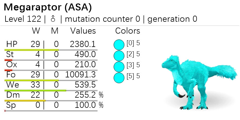 🔥ARK Survival Ascended OFFICIAL PVE – PAIR ADULT DINOS BLUE TOP STATS