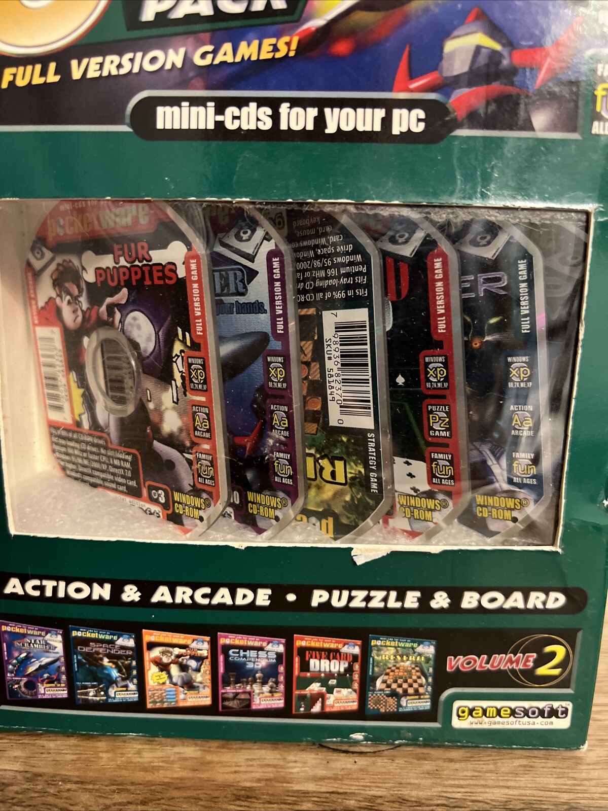Pocketware 6 CD-ROM Game Pack Action And Arcade+ Puzzle & Board Mini CD’s For PC