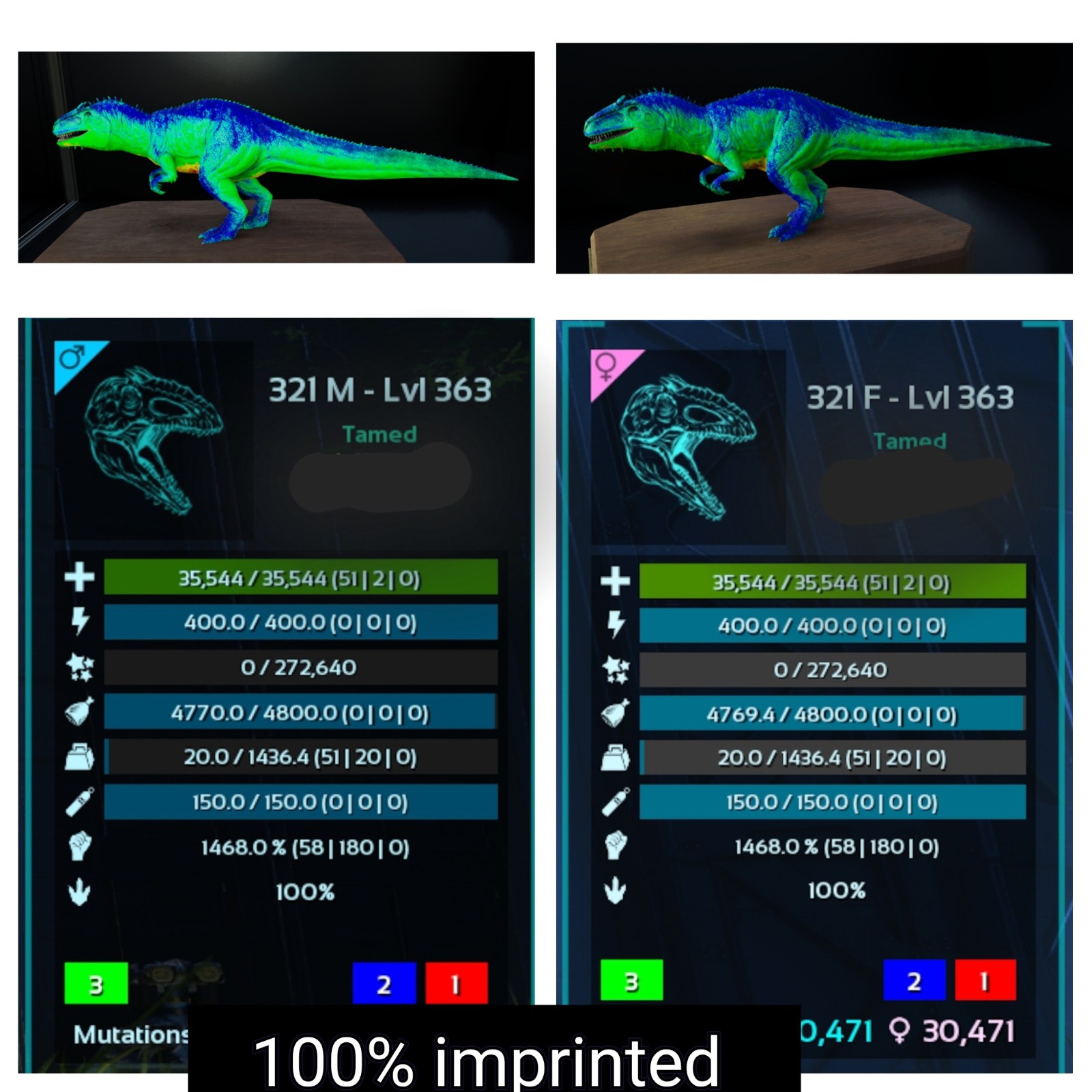 1468 Melee Imprinted GIGA ARK Survival Ascended ASA PVE (Giganotosaurus) 🦖