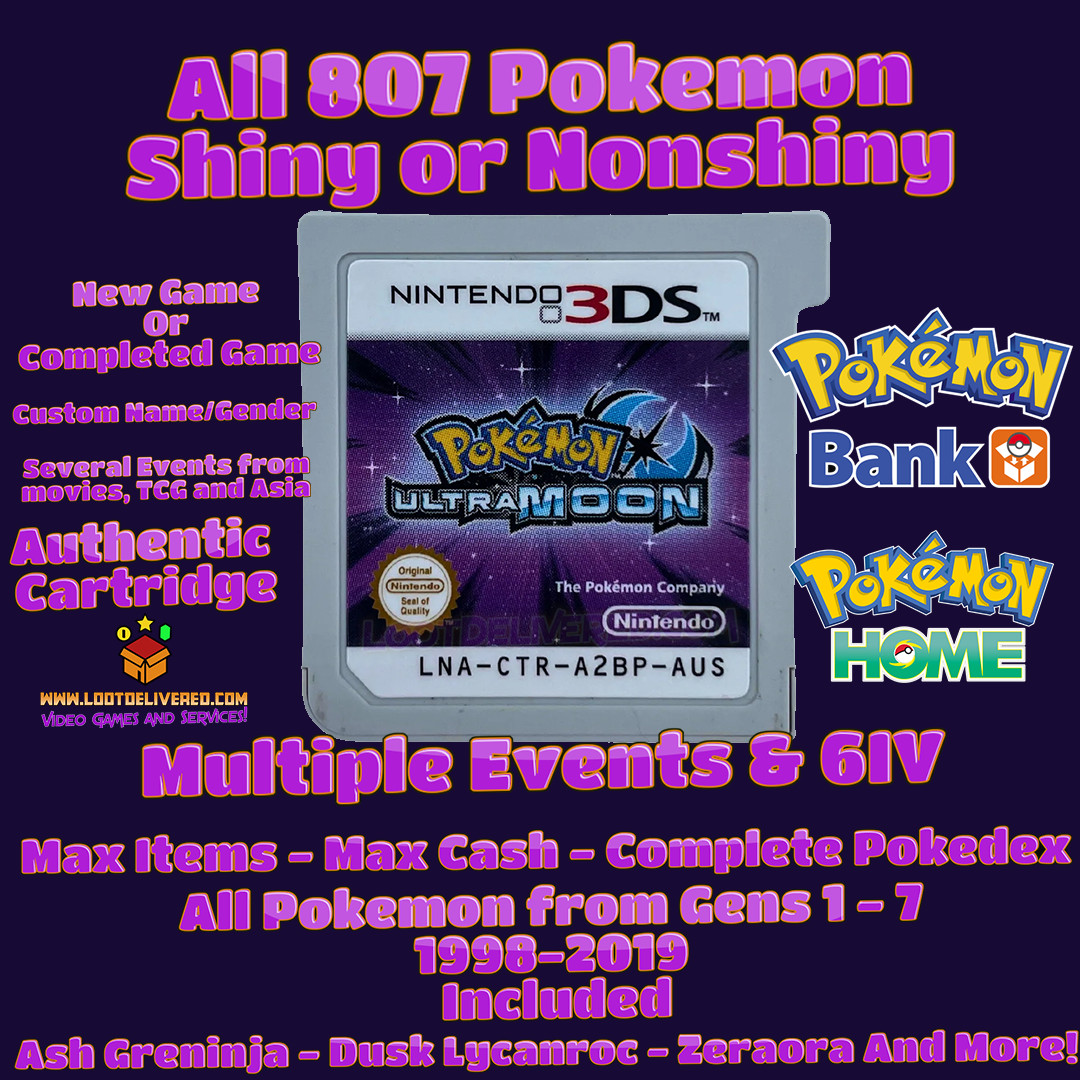 Pokemon Ultra Moon Nintendo 3ds Loaded with all 807 Pokemon max items & more