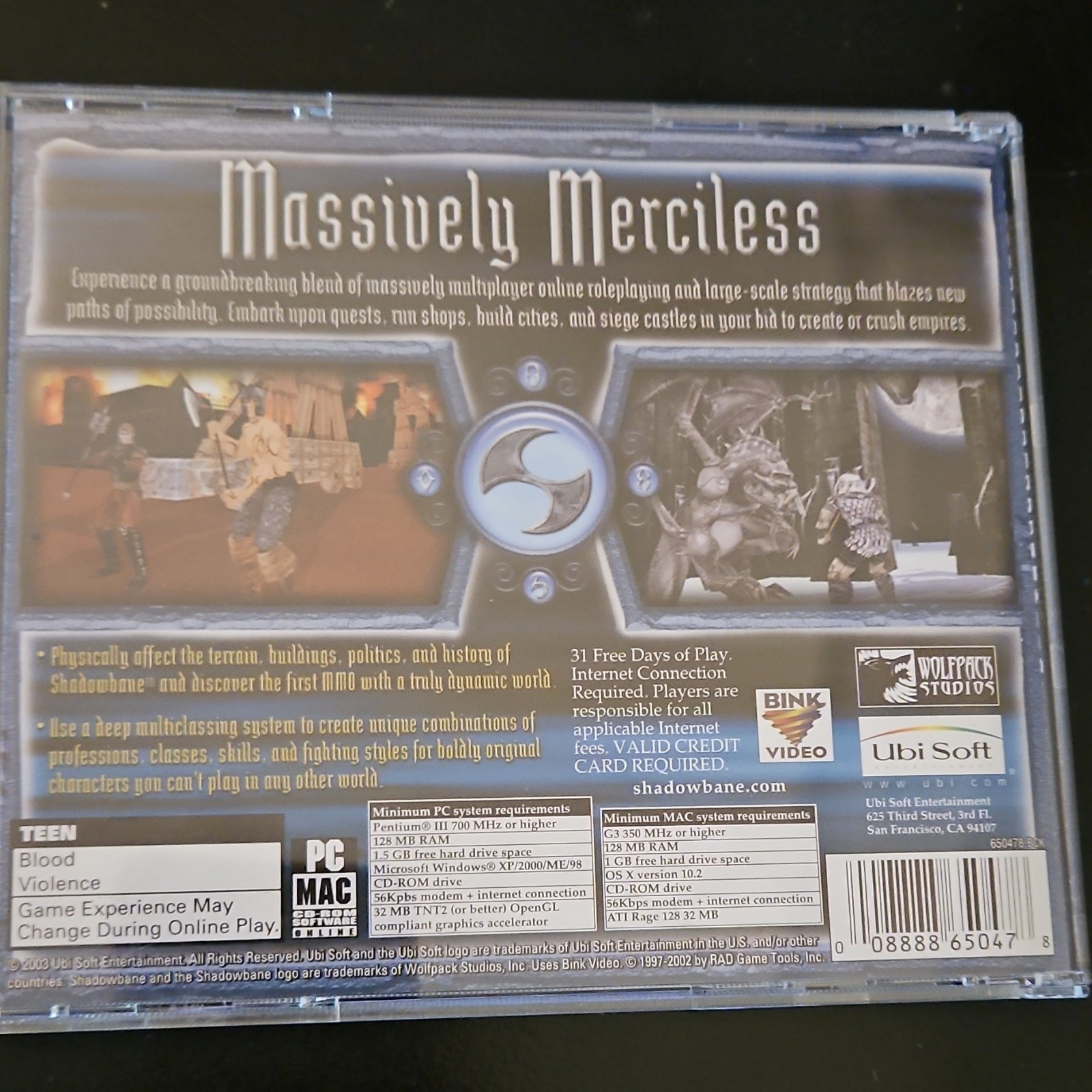 Ubi Soft Shadowbane PC Mac Game NTSC-U/C T-Teen RPG Strategy Online 2003