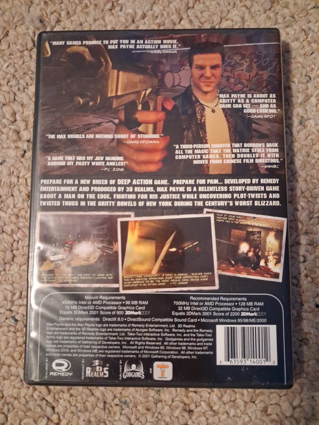 Complete (CIB) with Manual Max Payne PC CD ROM Game (2001) Action, Shooter