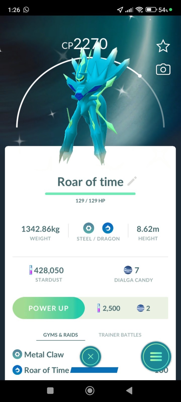 Pokémon Go Shiny Origin Dialga With Roar Of Time Registered Trade 20k Stardust