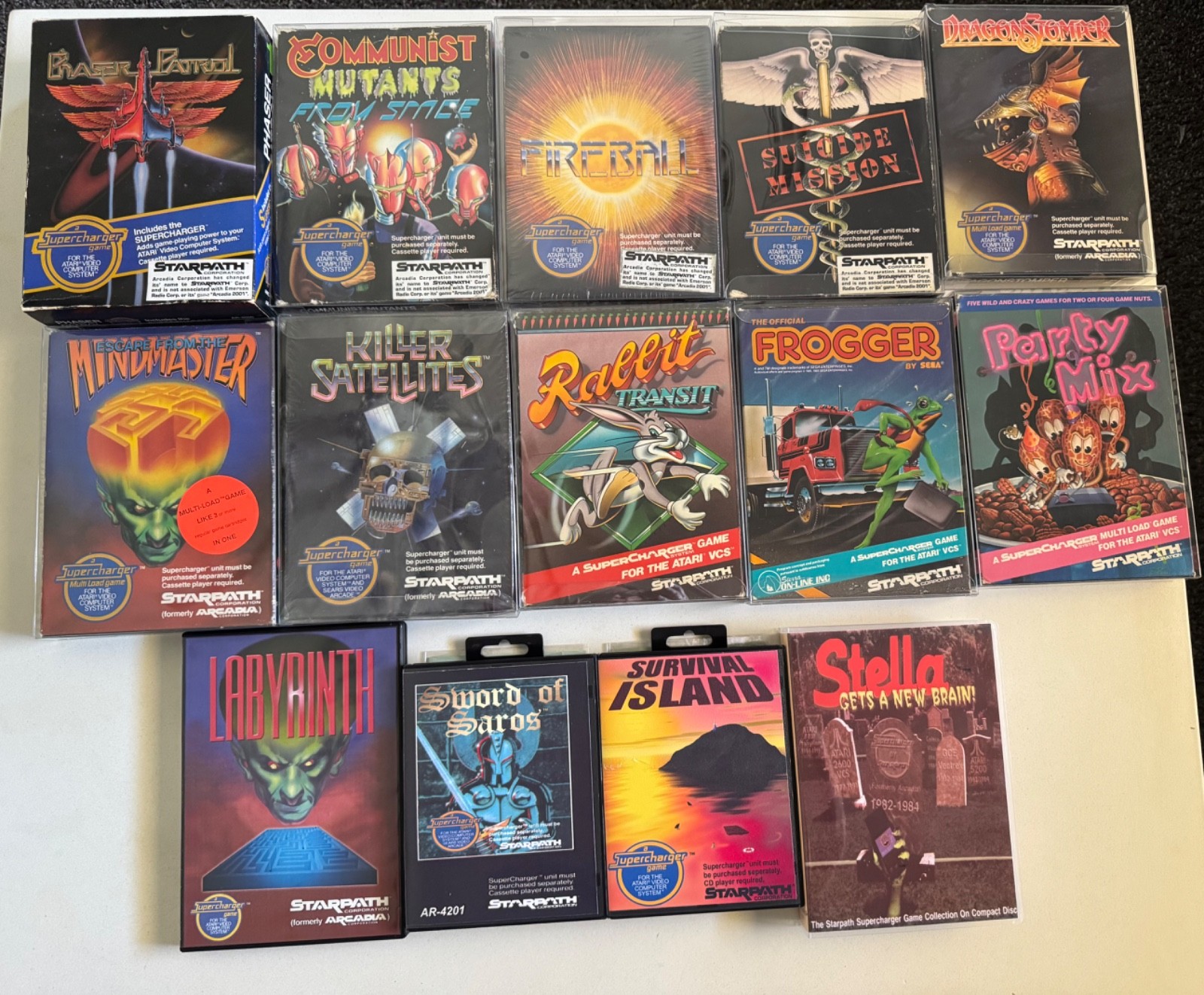 Atari 2600 Arcadia Starpath supercharger complete set 1-12 plus Stella Labyrinth