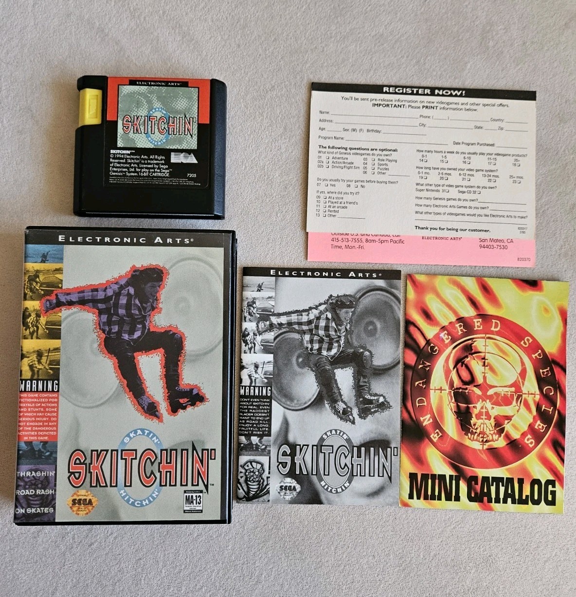 SKITCHIN SEGA GENESIS COMPLETE IN BOX W/ MINI CATALOG & REGISTRATION CARDS