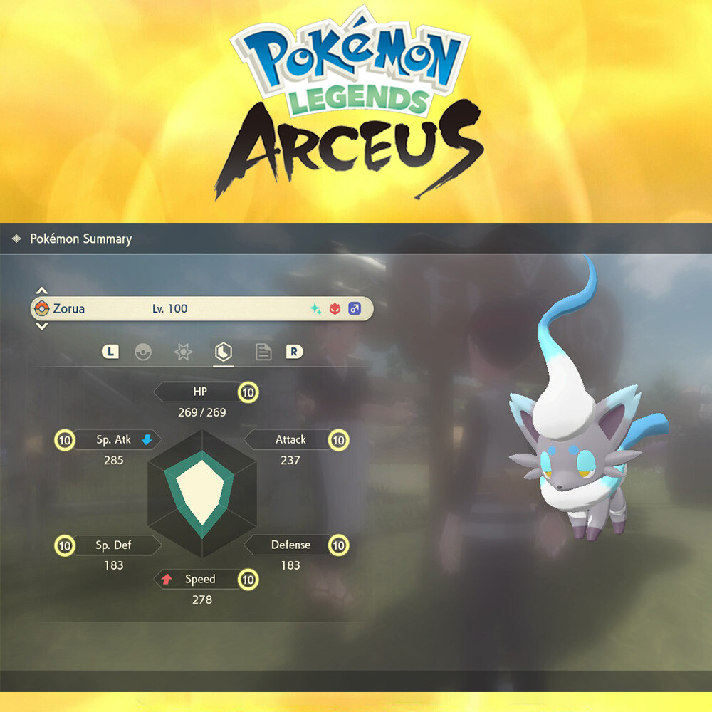 SHINY HISSUAN ZORUA Max Effort Levels Stats – Pokemon Legends Arceus –