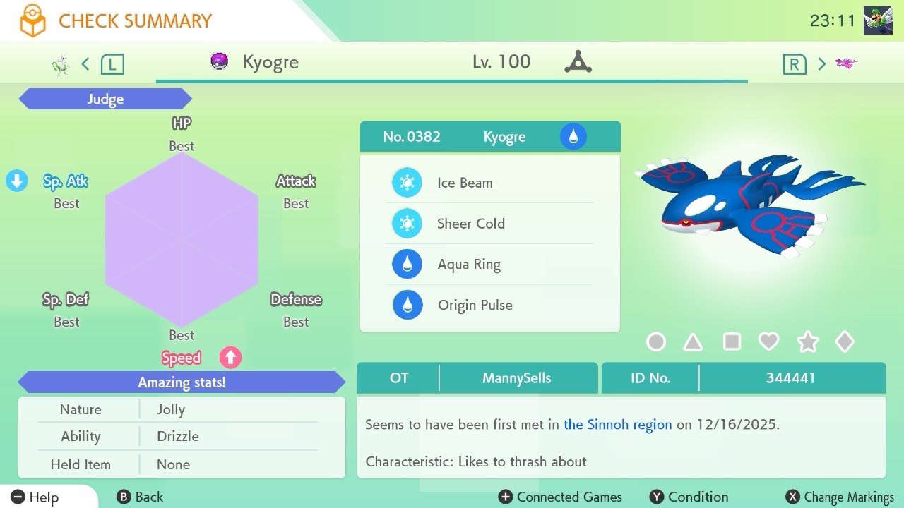 BDSP Caught Legendaries Shiny/Non Shiny, 6IV, Level 100, EVs 6HP 252ATK 252SPE