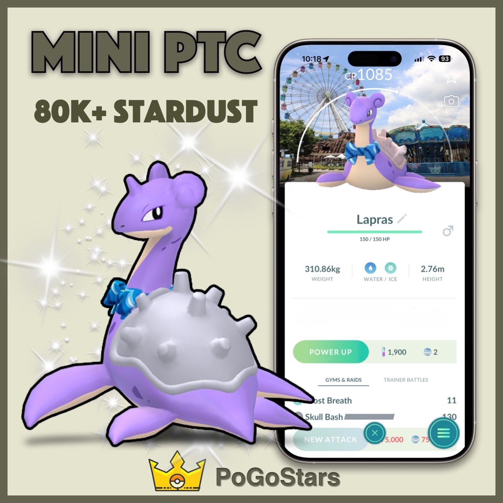 Pokémon PTC Go – Shiny Lapras Scarf Taipei Amusement Park✨Special Background✨