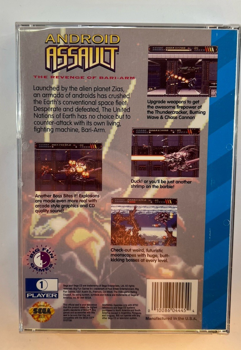 Android Assault: The Revenge of Bari-Arm Sega CD Disc And Case No Manual