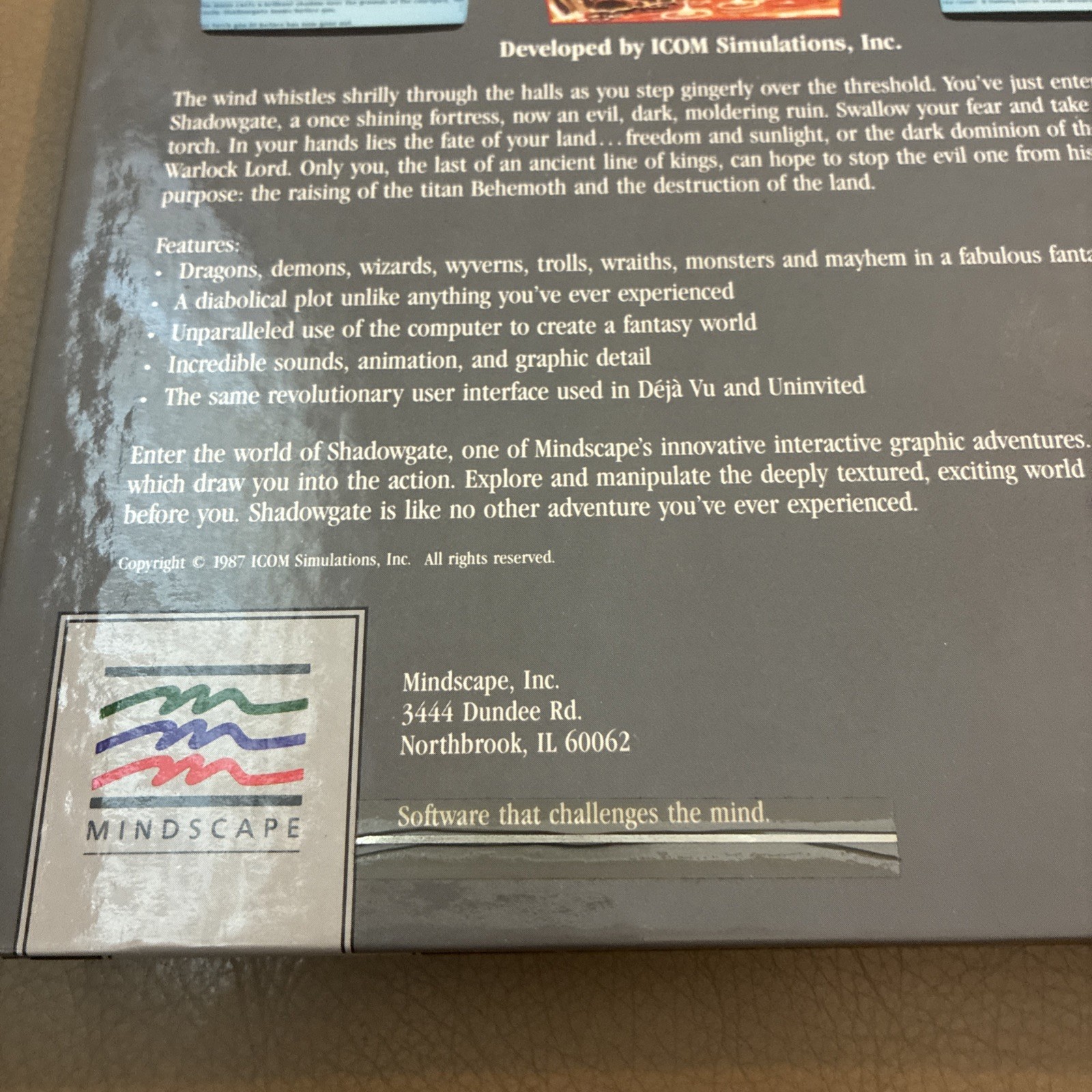 Shadowgate (Macintosh, 1987) – RARE First Edition Folio Mindscape (No Disc)