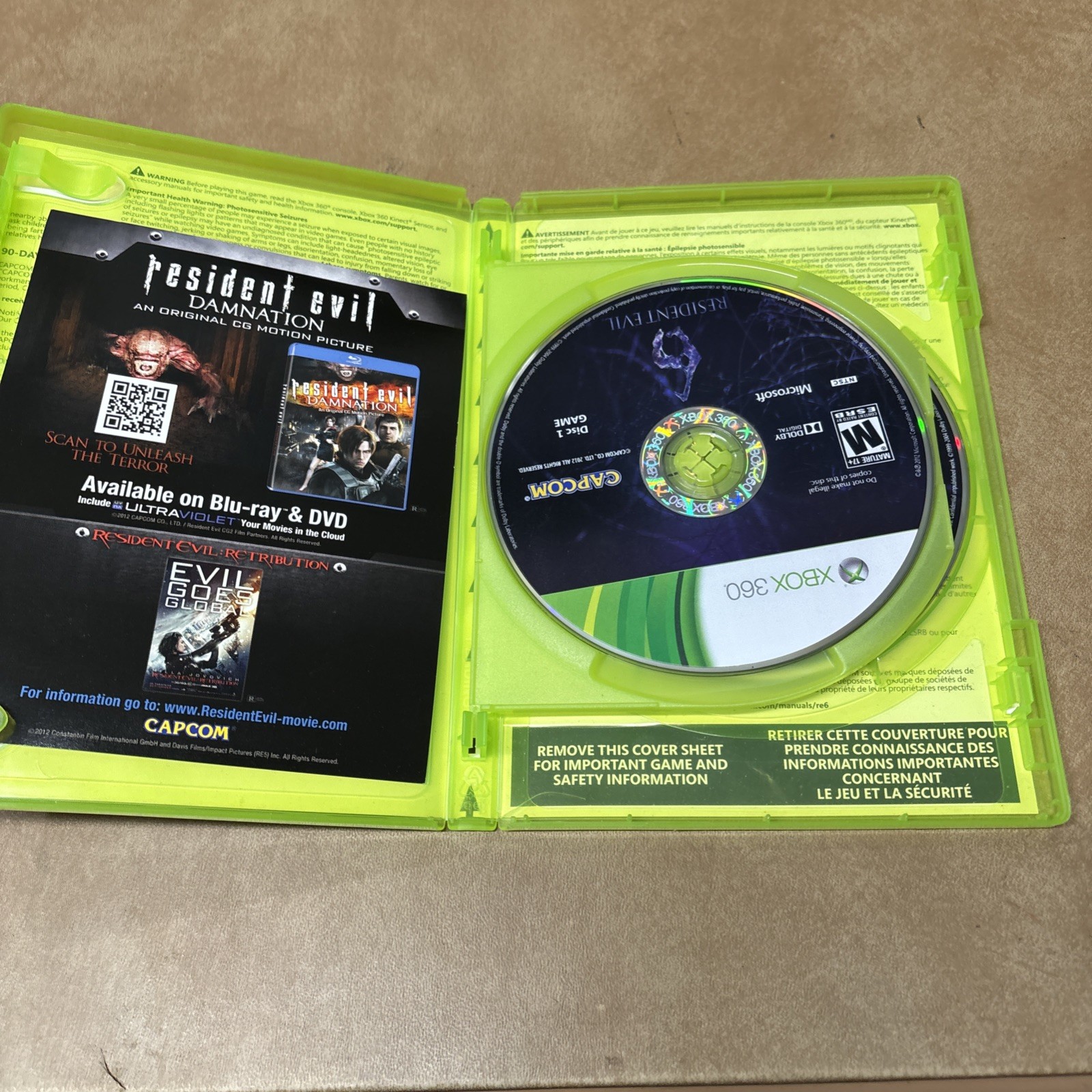 Resident Evil 6 (Microsoft Xbox 360, 2012) w/Insert – Tested – RE6 Capcom