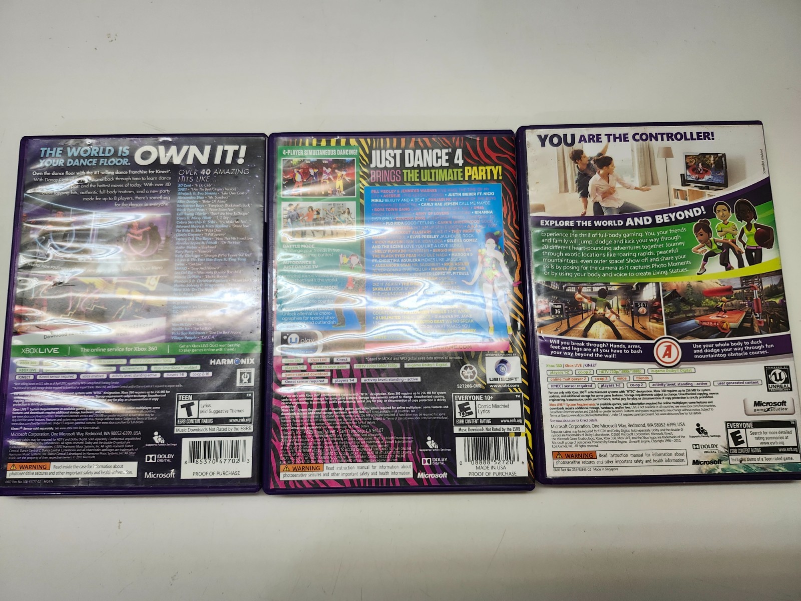 Dance Central 3 & 4 Game Bundle Xbox 360 Tested & Working & Kinect Adventures