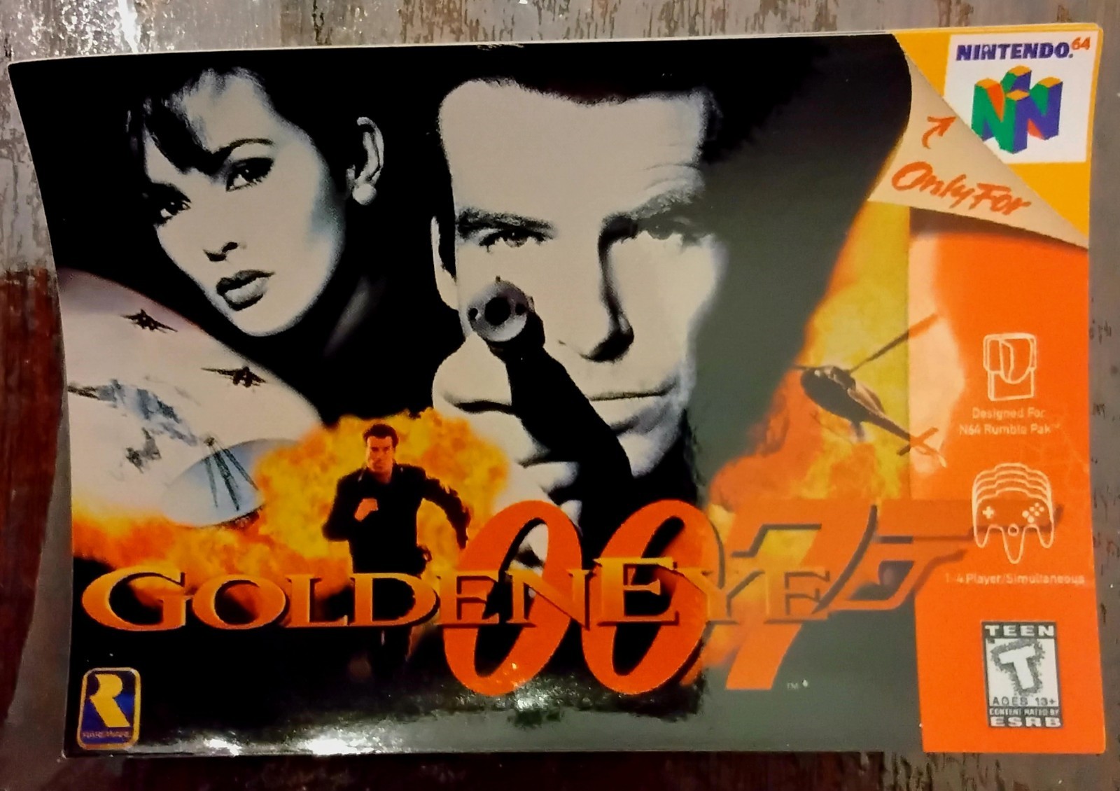 Authentic 1997 Rareware Nintendo 64 Golden Eye 007 4.5×3.25″ glossy sign, new