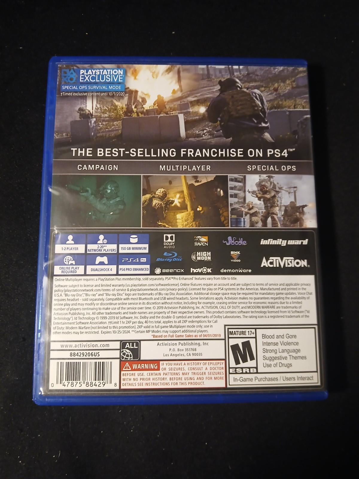 Call of Duty Modern Warfare PS4 PlayStation 4 Excellent Condition Activision COD