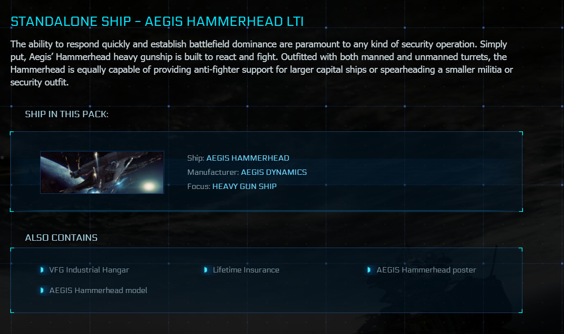 Star Citizen – AEGIS Hammerhead – LTI (Lifetime insurance) – Original Concept