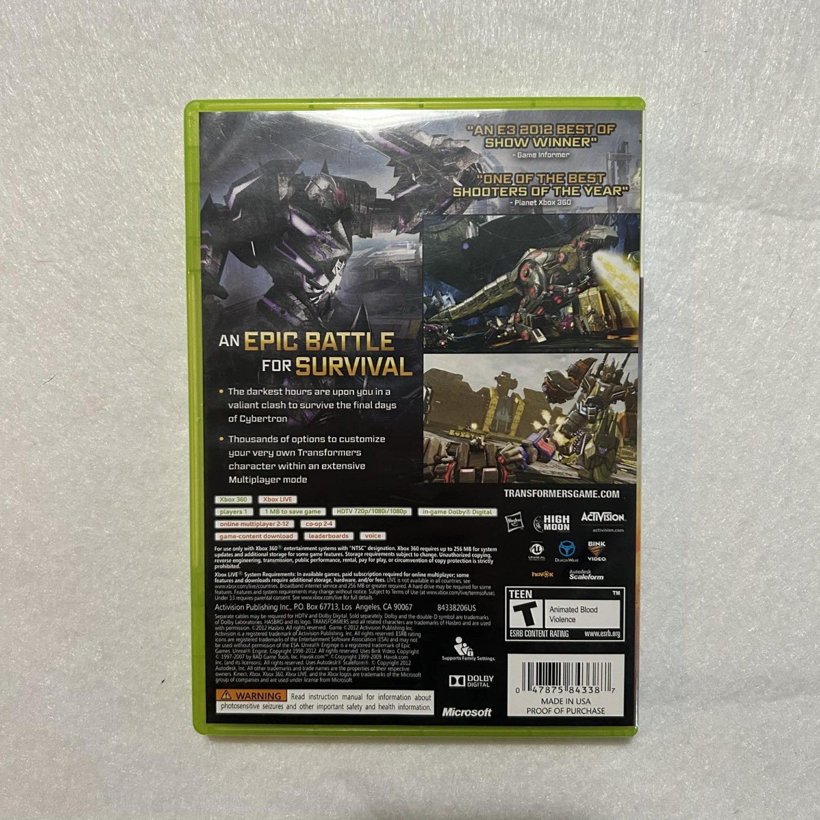 Transformers: Fall of Cybertron (Microsoft Xbox 360, 2012) Complete CIB