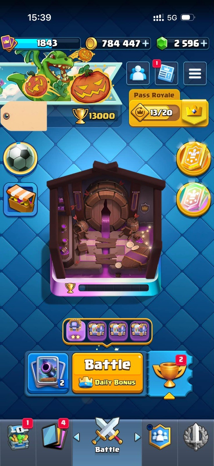 CR/LVL 71(95 Card LV 16-15-14) 13K Trophy/165 Emote/26 Tower Skin/21 Evoes/10 Yr
