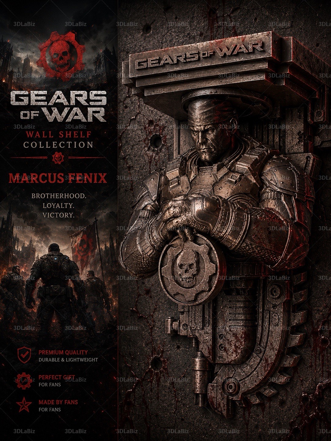 GOW Gears Of War Marcus Fénix Like 7×7 Top Wall Shelf Collectible New