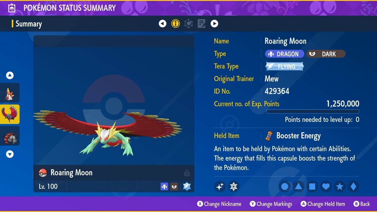Shiny 6IV XXXL EV Trained Jolly Roaring Moon Pokemon Scarlet/Violet