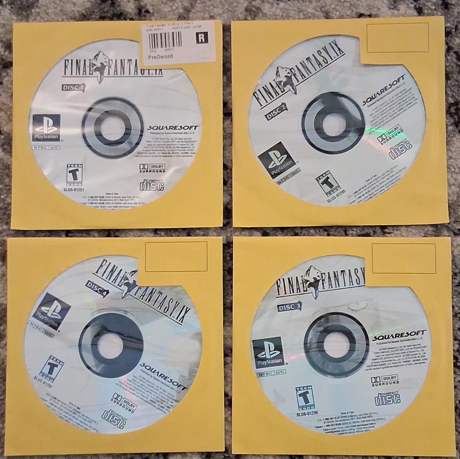 Final Fantasy IX PS1 Disc 1-4 Set, Case Not Included