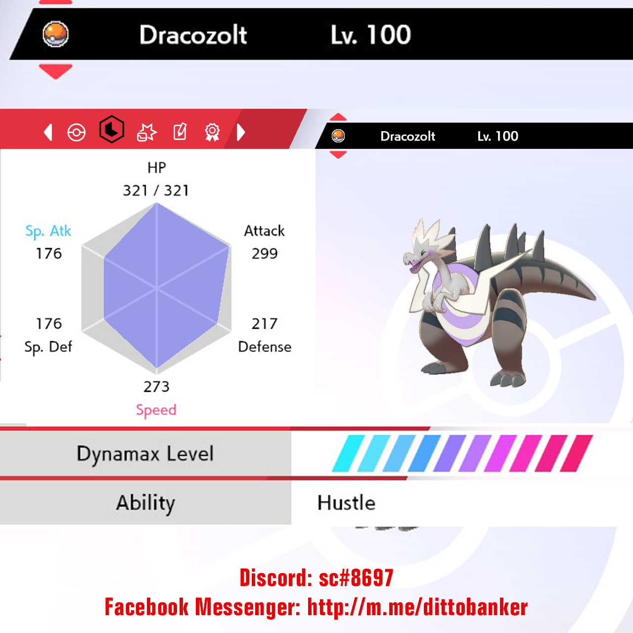 Pokemon Sword/Shield 6IV ULTRA SHINY Dracozolt / Hustle (Jolly Nature)