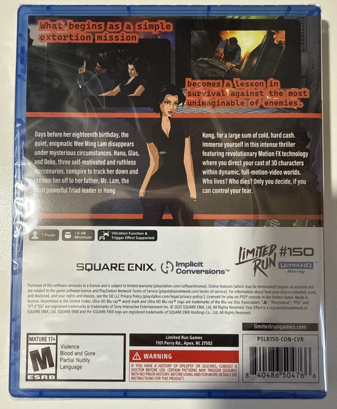 Fear Effect – Sony PS5 – Limited Run #150 – 10th Anniversary Cover – New/Sealed